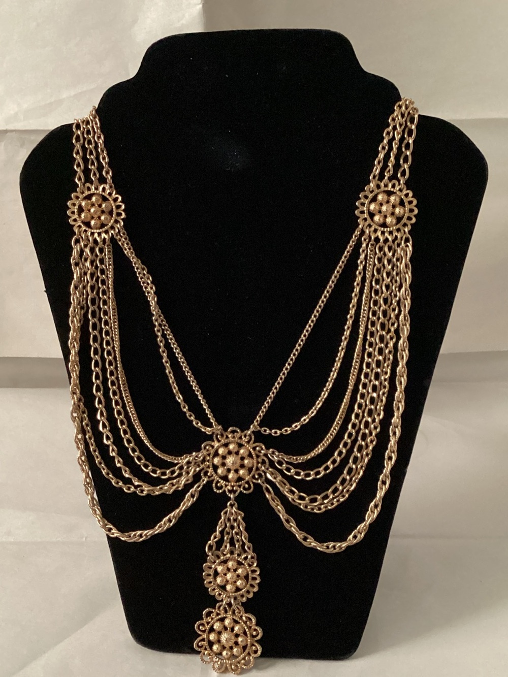 Gold Multi-Strand Floral Medallion Necklace - Women Jewelry